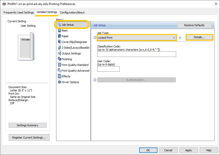 Configuring locked print and entering user code on Ricoh ...